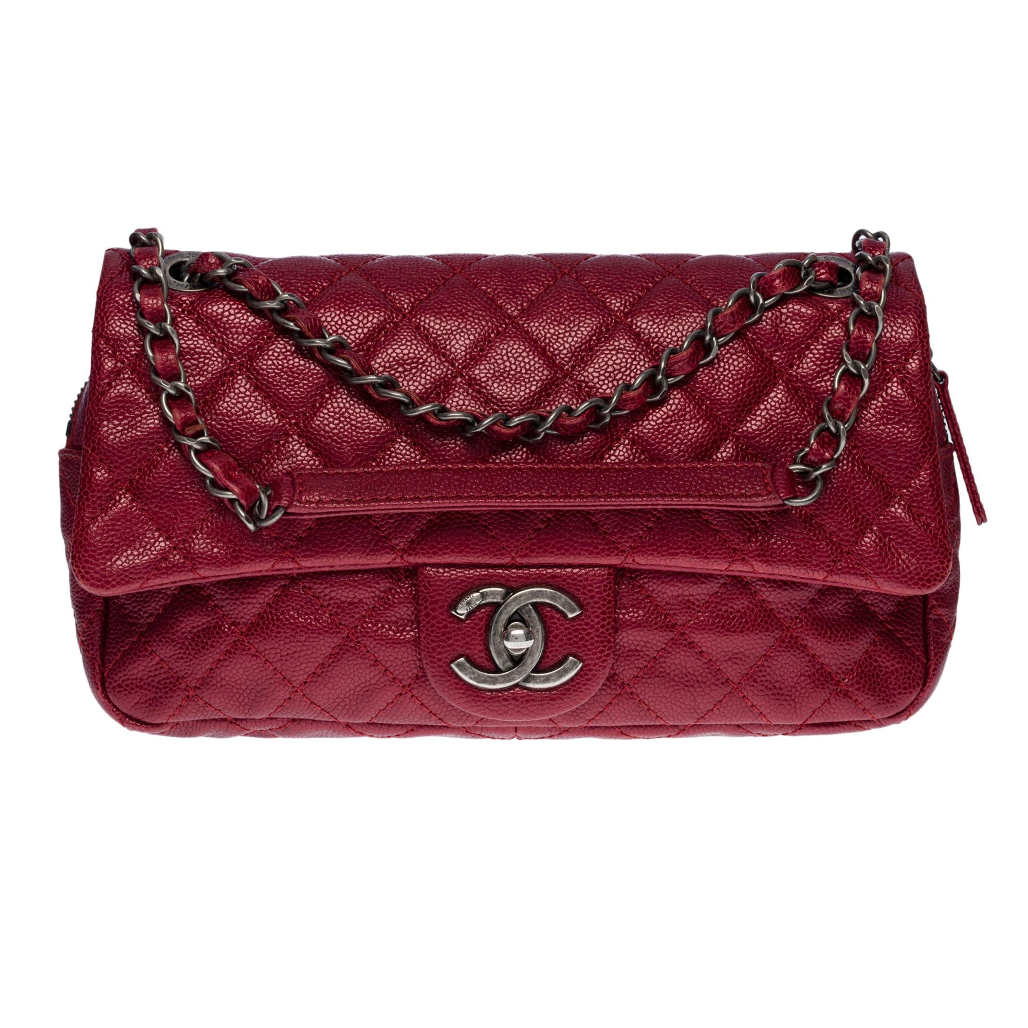 NEW Chanel Classic Chanel double flap shoulder bag in red caviar quilted leather, SHW
