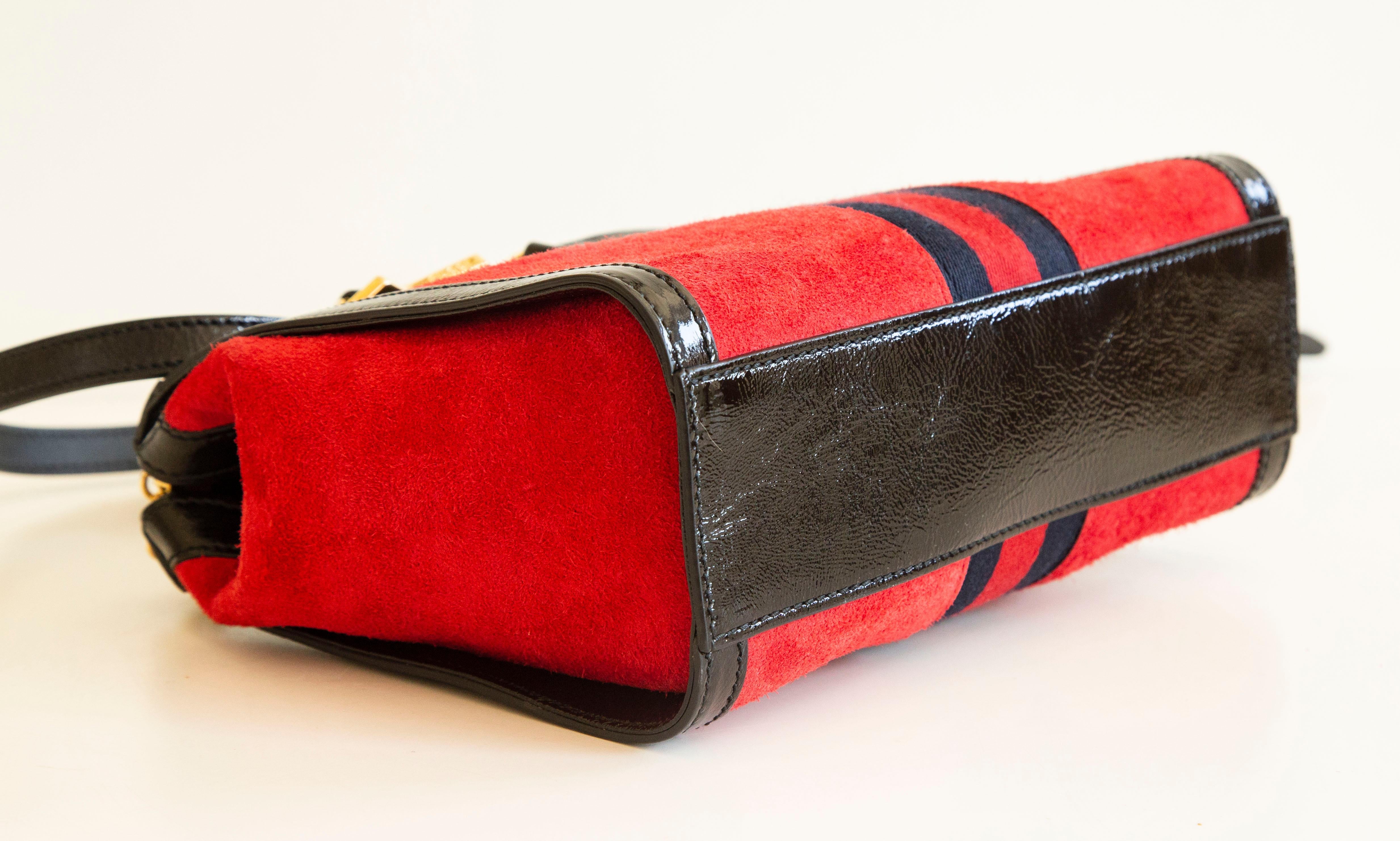 NEW Gucci Ophidia two-sided tote bag in red suede and black glossy leather trim