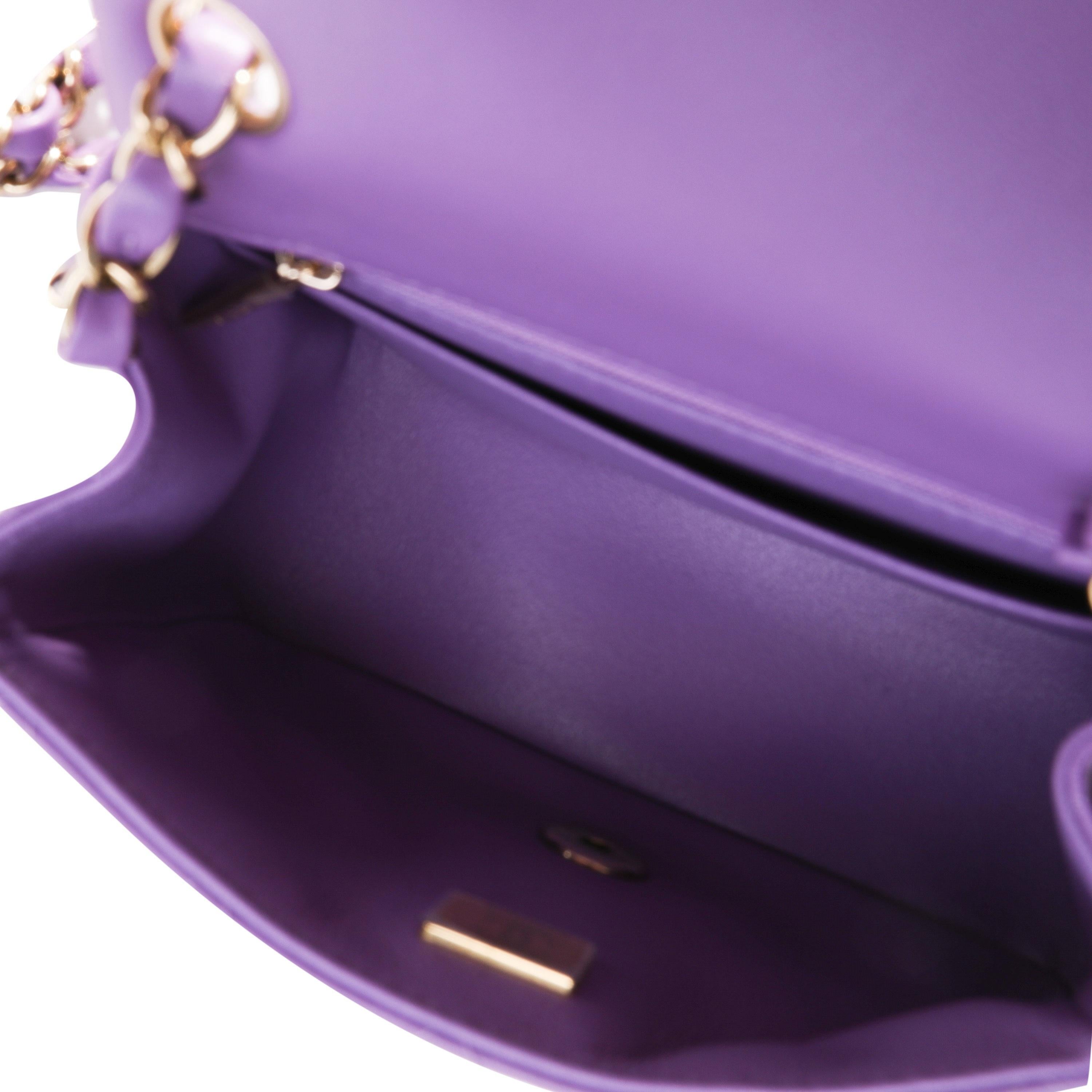NEW Chanel Purple Quilted Lambskin Classic Square Mini Flap