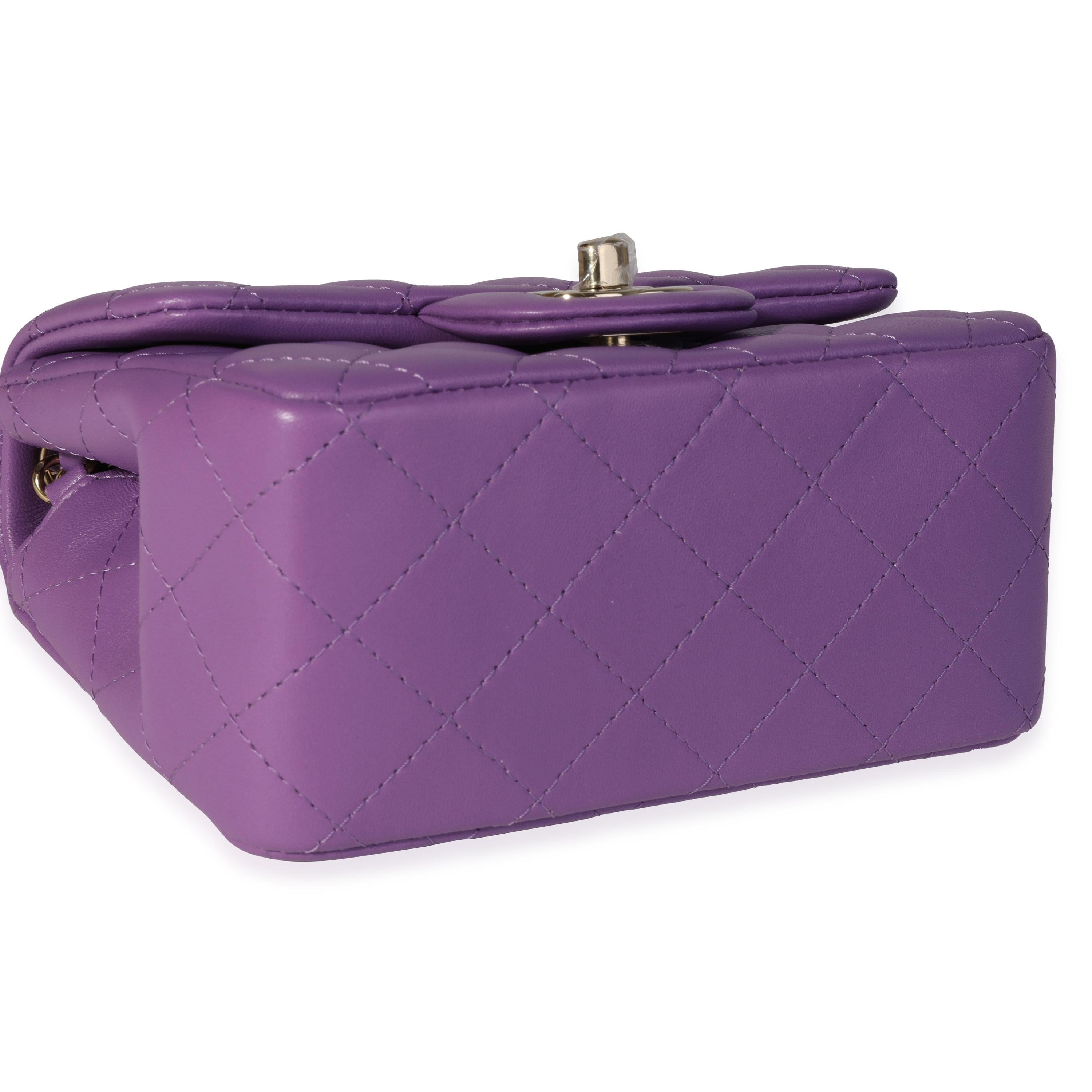 NEW Chanel Purple Quilted Lambskin Classic Square Mini Flap