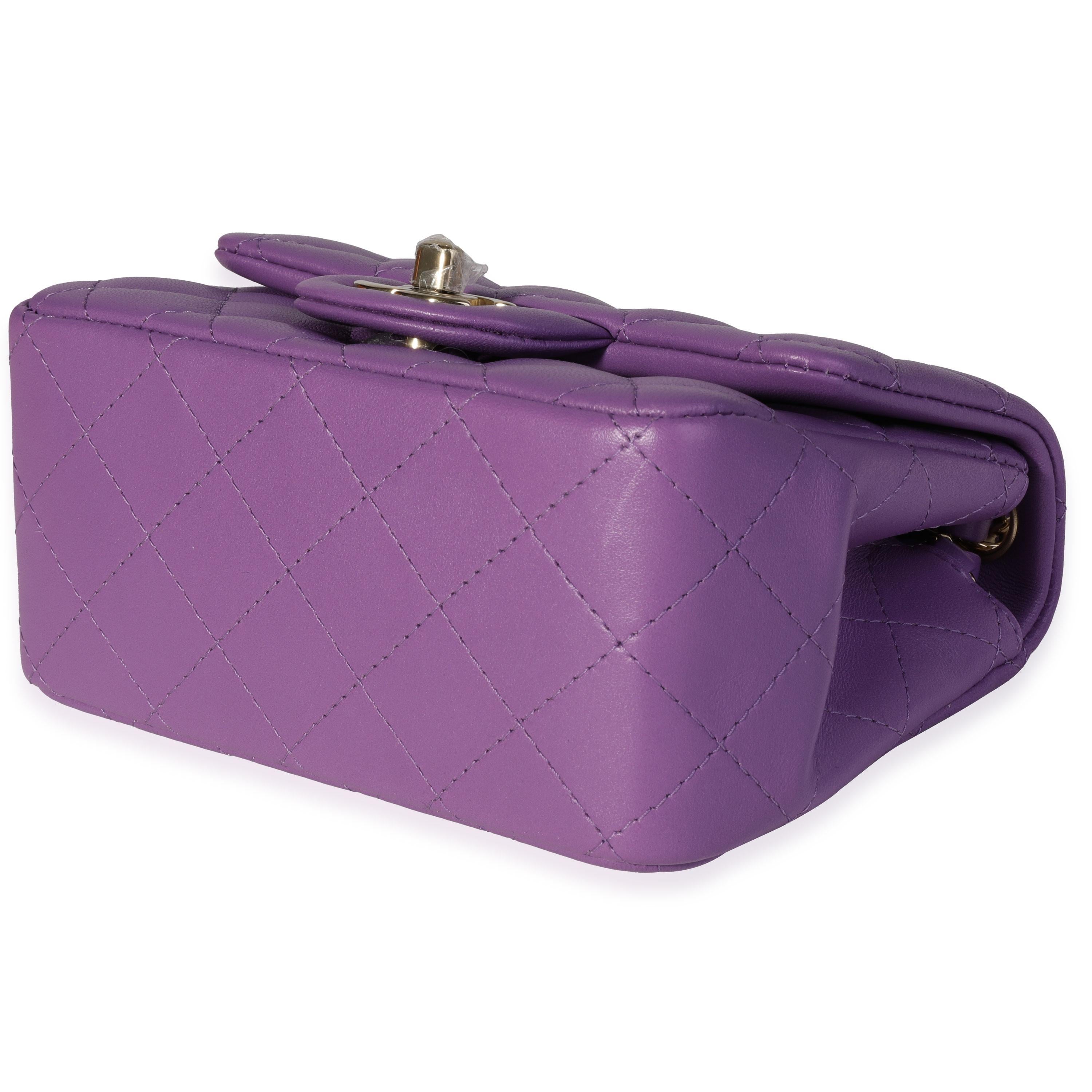 NEW Chanel Purple Quilted Lambskin Classic Square Mini Flap