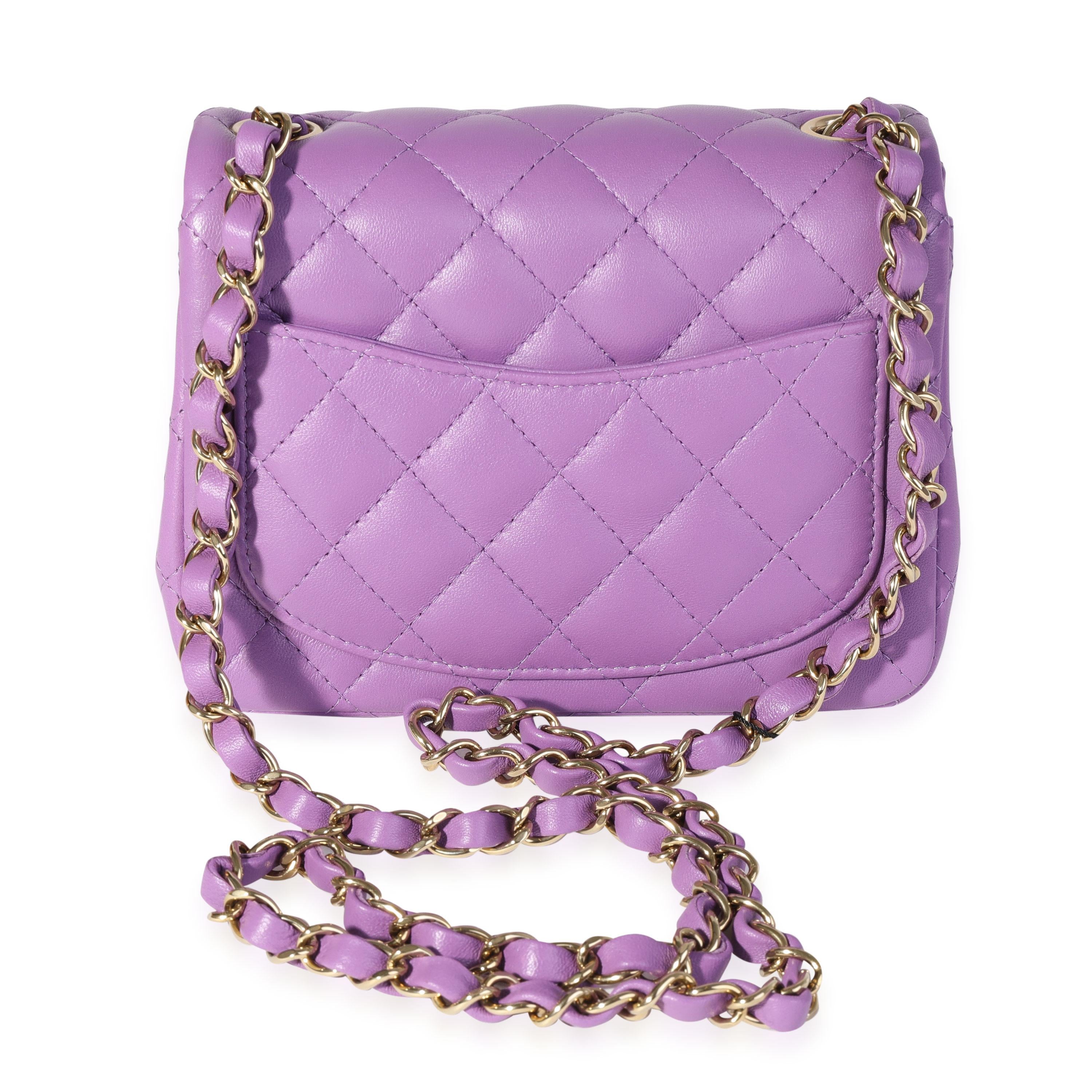 NEW Chanel Purple Quilted Lambskin Classic Square Mini Flap