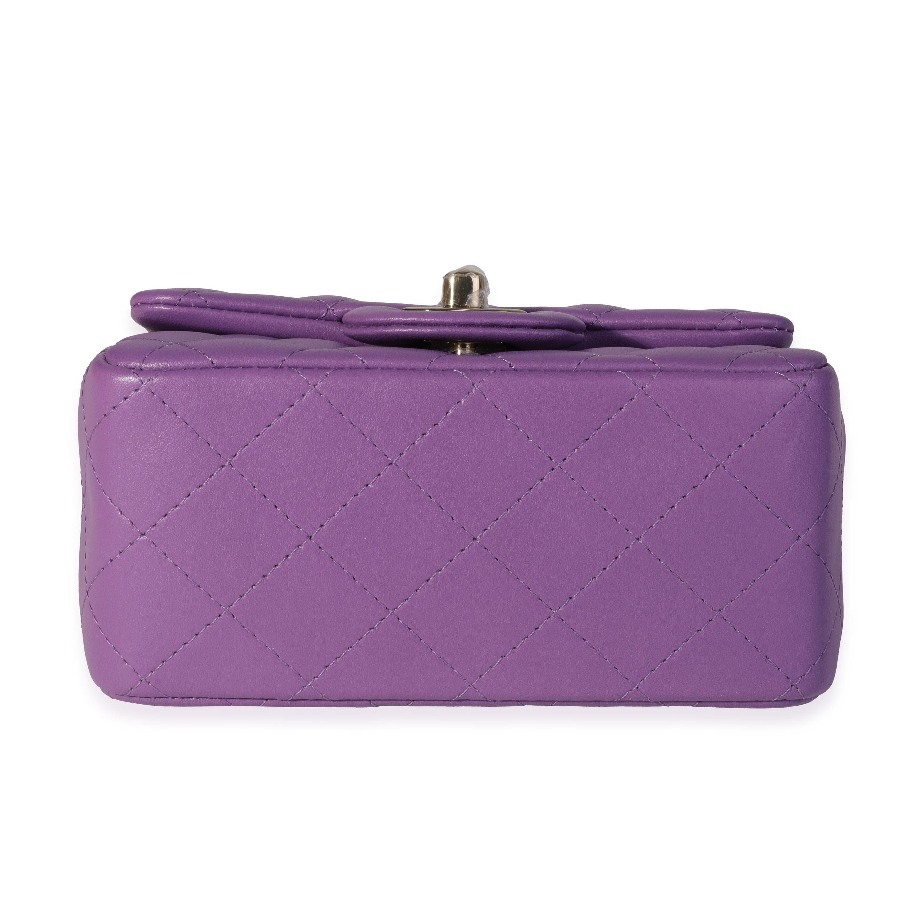 NEW Chanel Purple Quilted Lambskin Classic Square Mini Flap