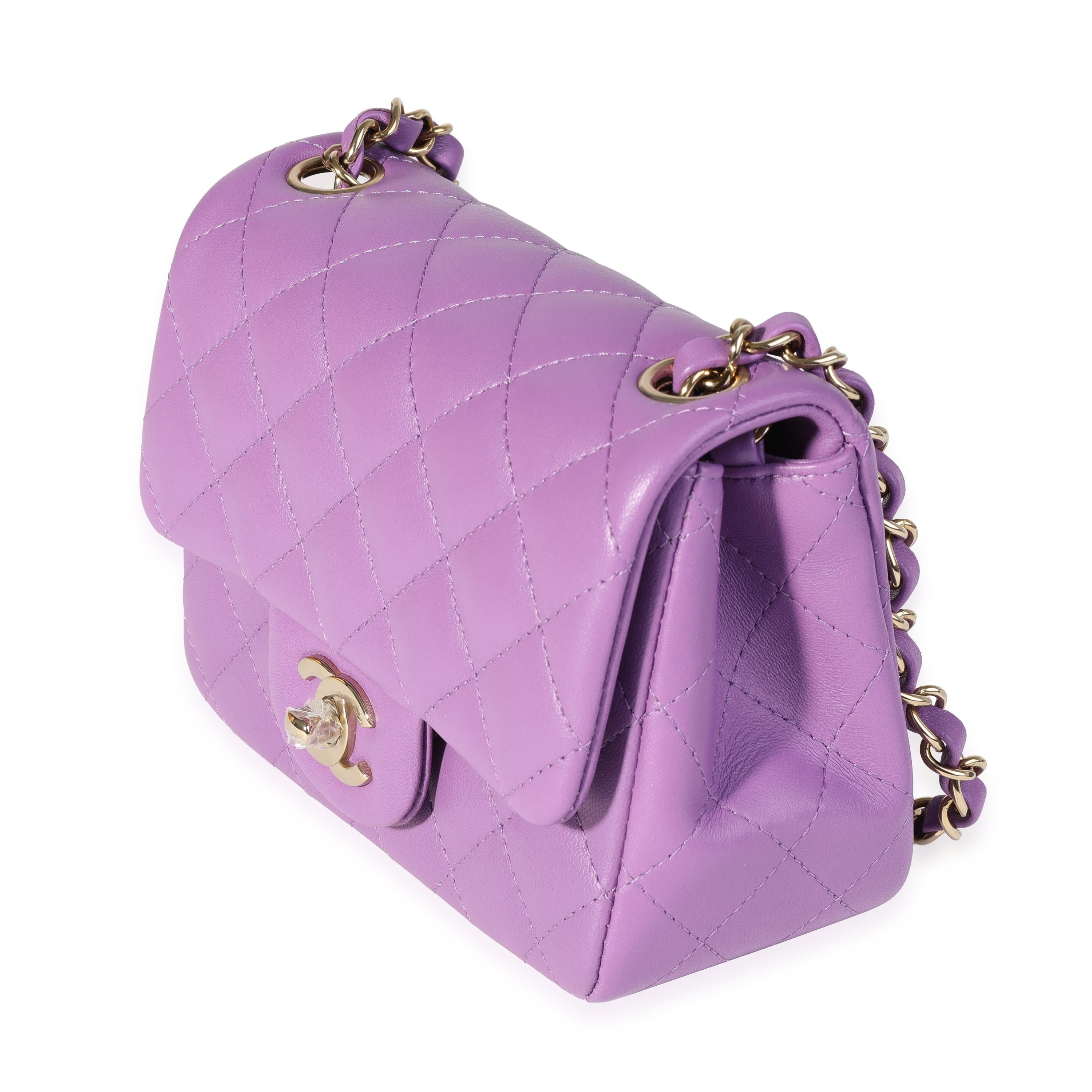 NEW Chanel Purple Quilted Lambskin Classic Square Mini Flap