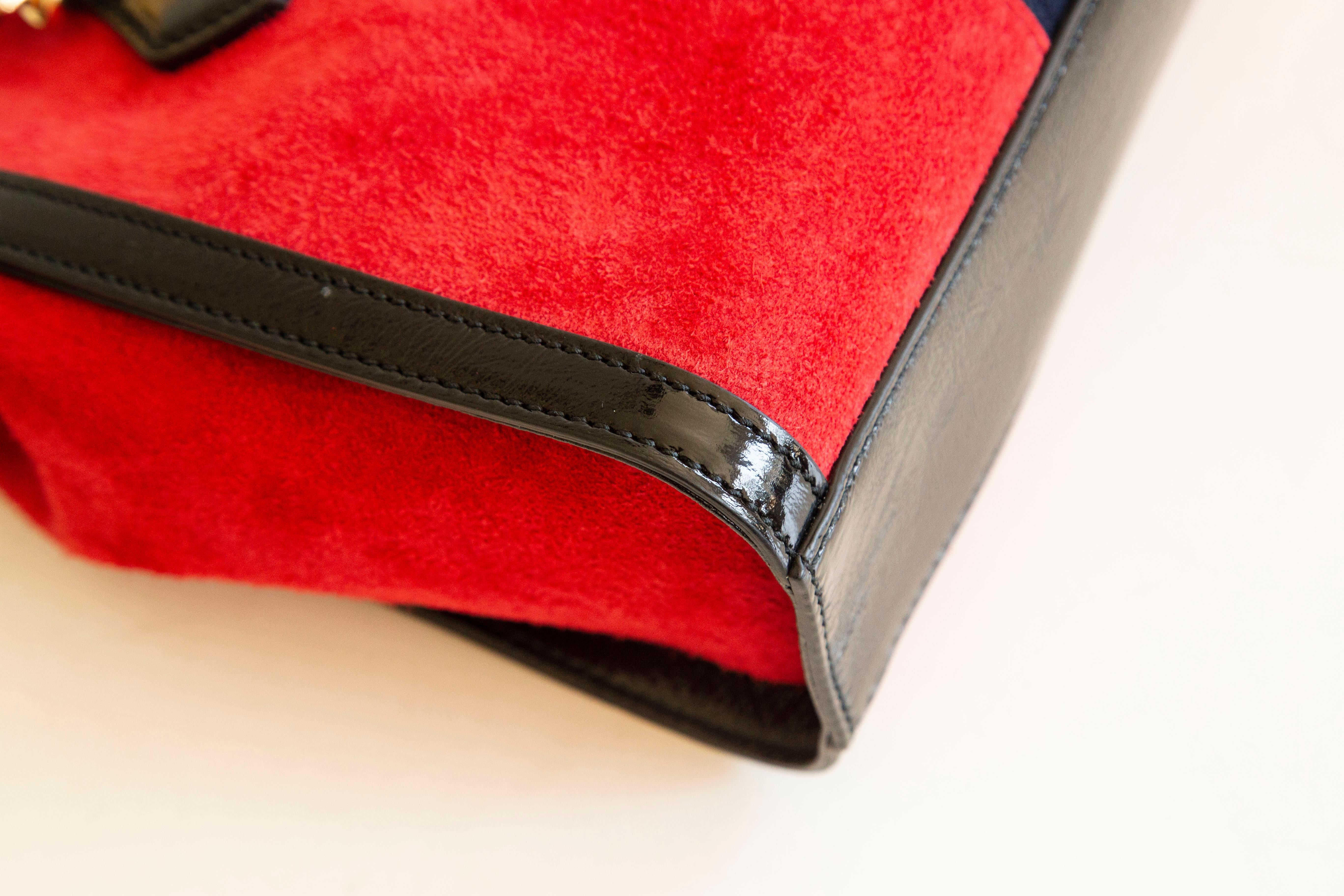 NEW Gucci Ophidia two-sided tote bag in red suede and black glossy leather trim