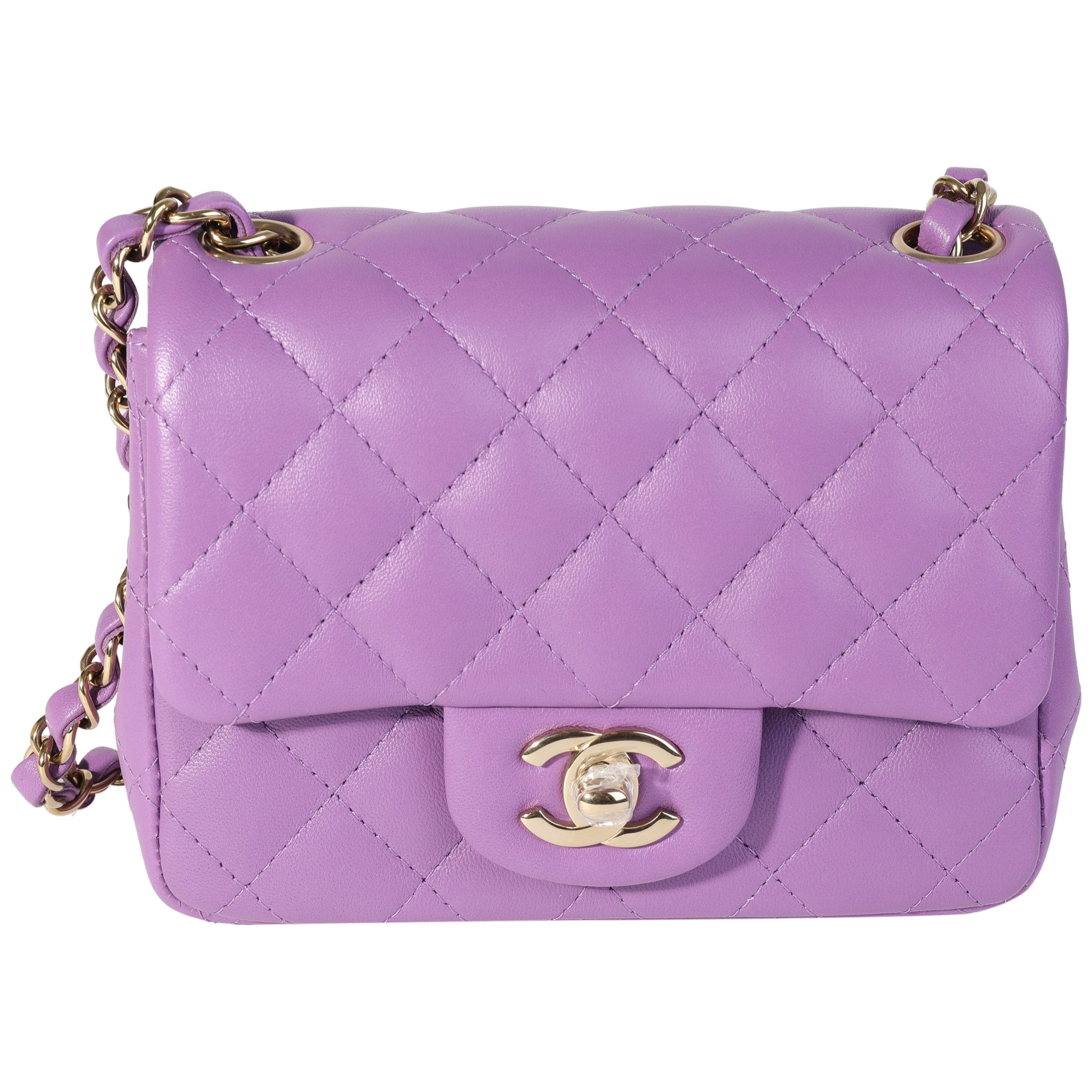NEW Chanel Purple Quilted Lambskin Classic Square Mini Flap