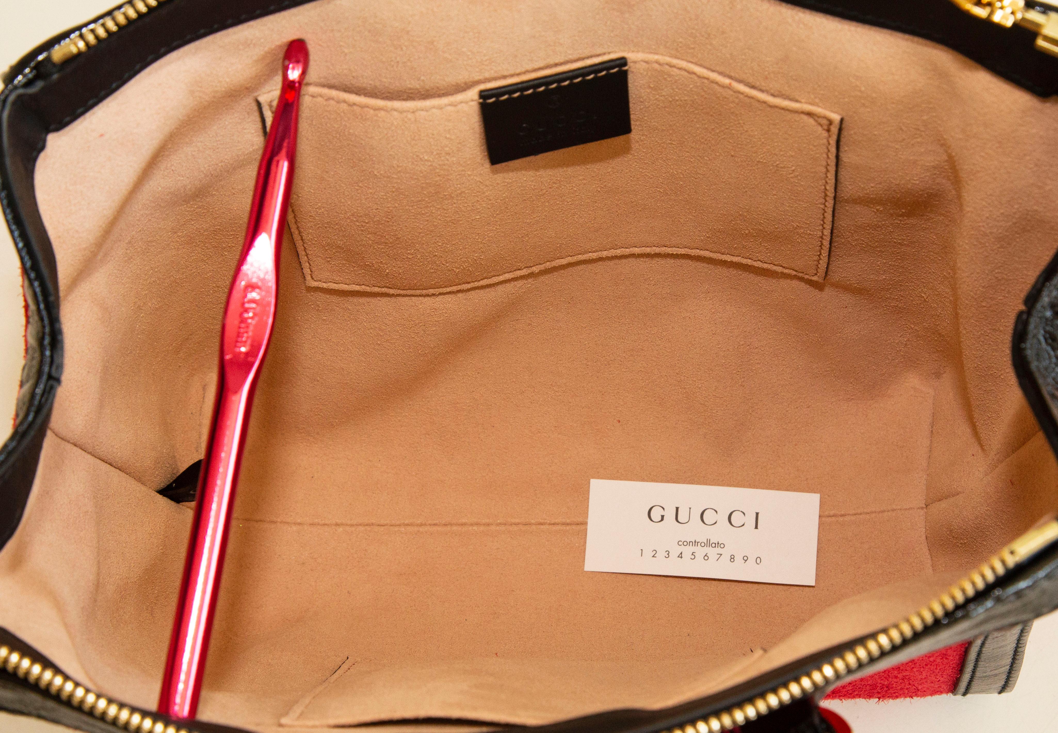 NEW Gucci Ophidia two-sided tote bag in red suede and black glossy leather trim