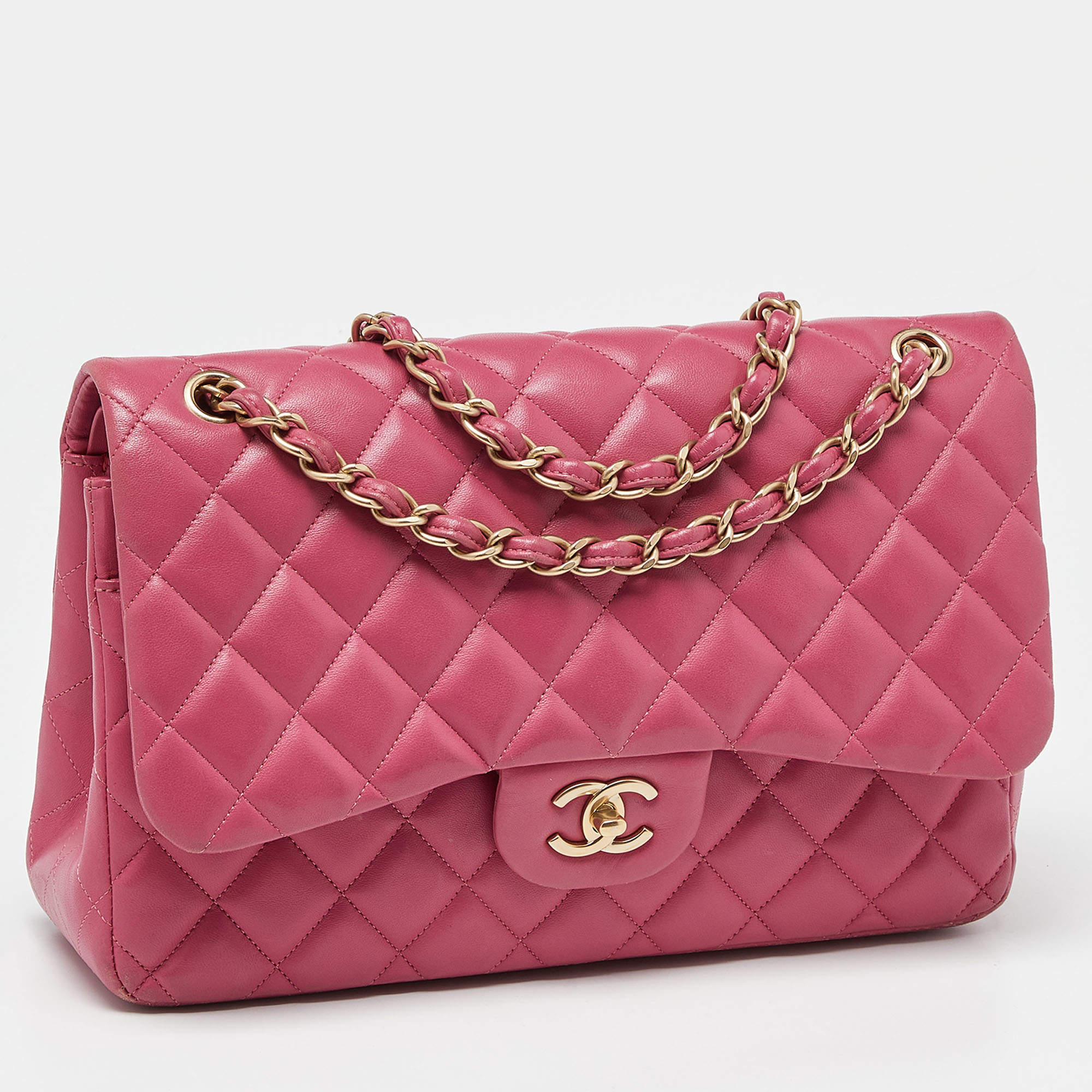 NEW Chanel Pink Quilted Leather Jumbo Classic Double Flap Bag