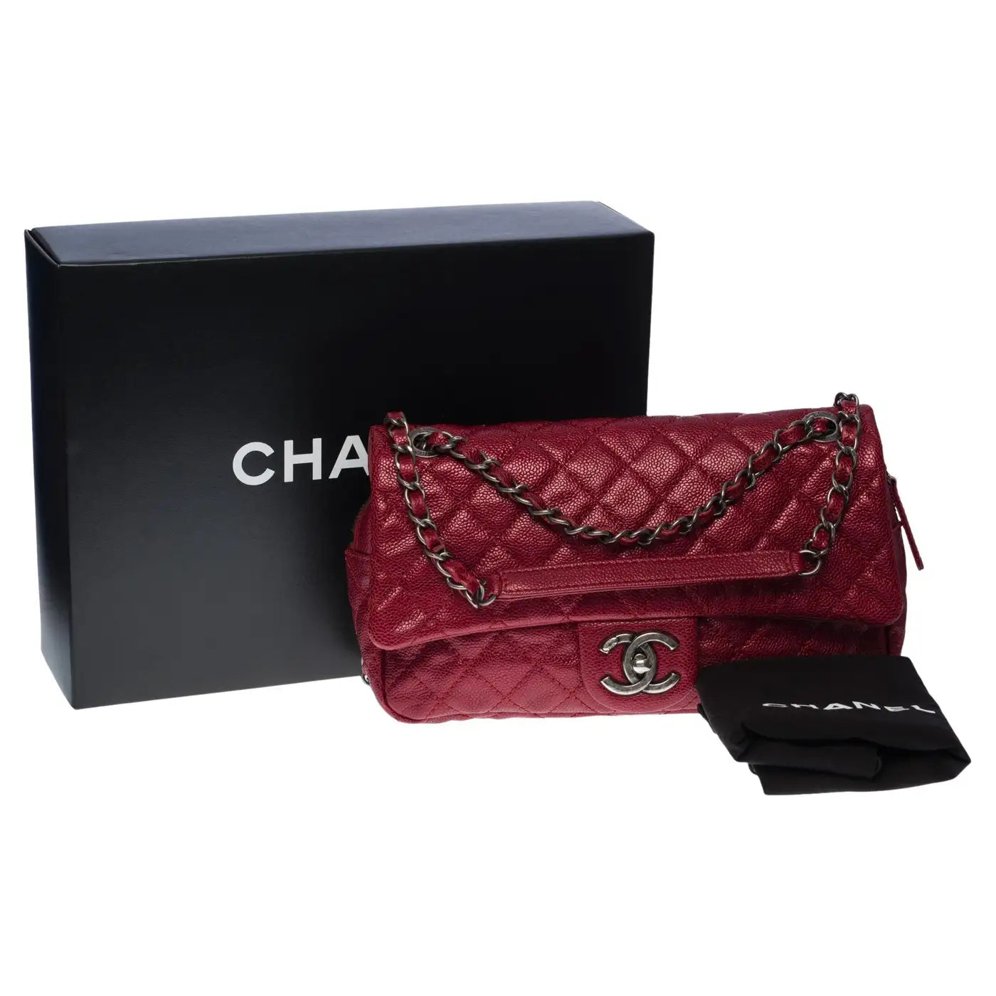 NEW Chanel Classic Chanel double flap shoulder bag in red caviar quilted leather, SHW
