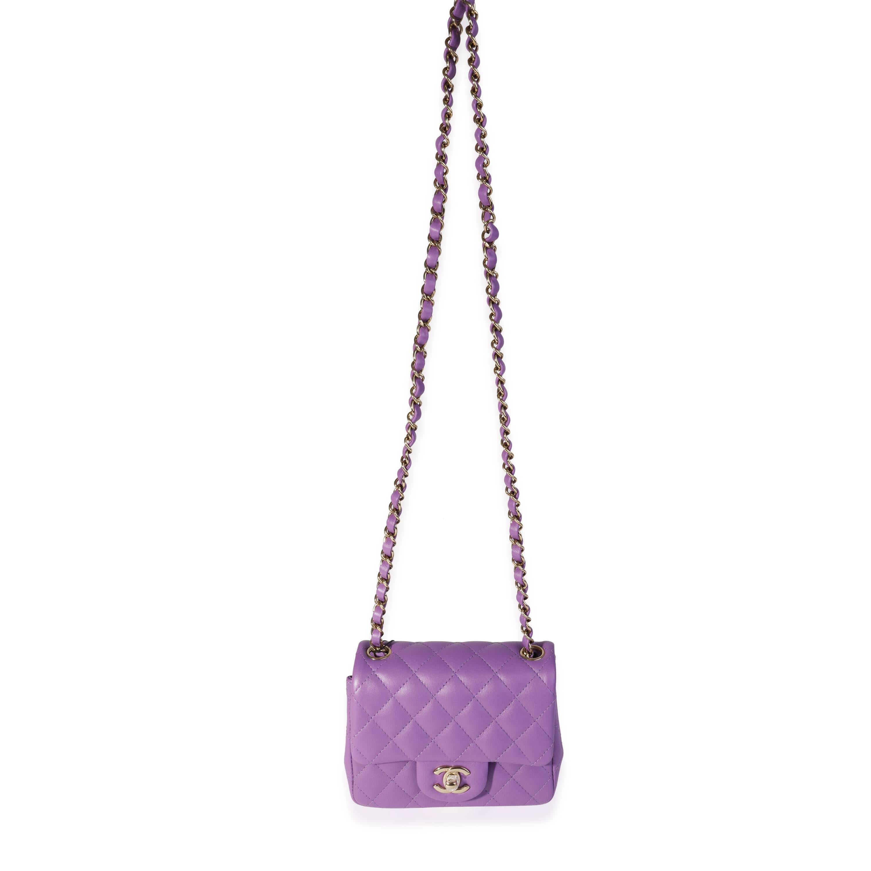 NEW Chanel Purple Quilted Lambskin Classic Square Mini Flap