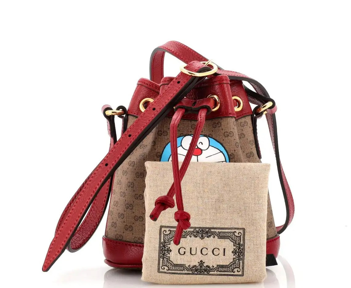 NEW Gucci Doraemon Bucket Bag Printed Mini GG Mini in coated canvas
