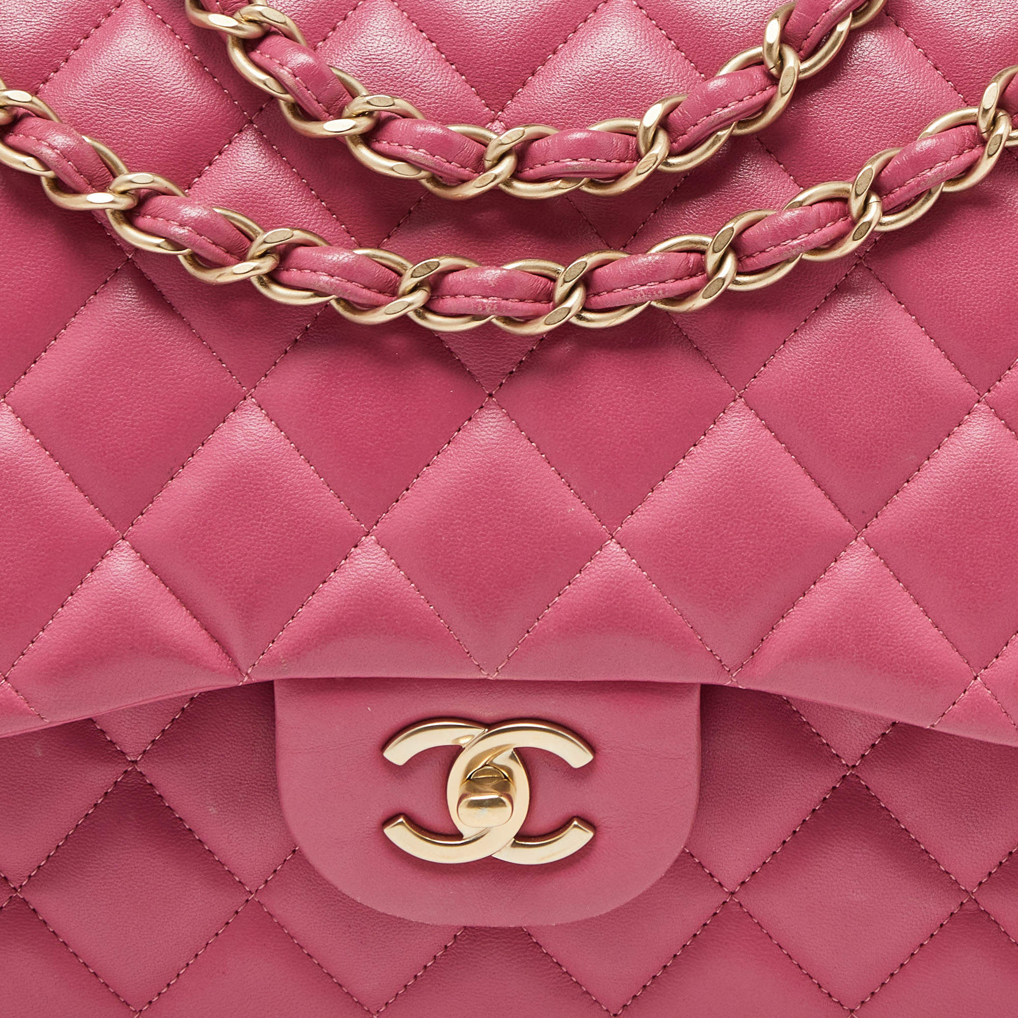 NEW Chanel Pink Quilted Leather Jumbo Classic Double Flap Bag